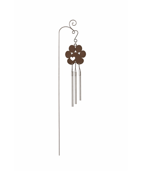 Decorative powder-coated metal plant chime with hanging rods, designed as a plant pick and gift card holder.