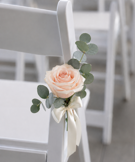Soft blush and ivory wedding ceremony flowers for arches, aisles, welcome signs, and romantic ceremony spaces.