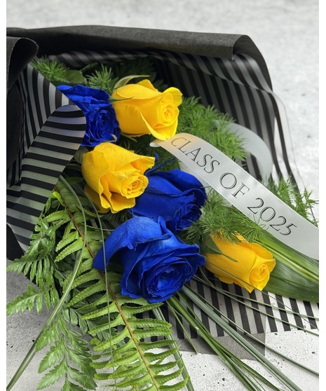 Custom floral bouquet designed with your school colors; flowers and style will vary based on availability.  