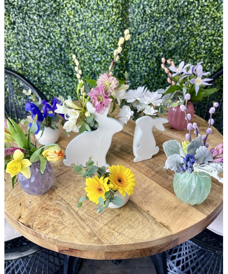 flowers in bunny themed tablescape
