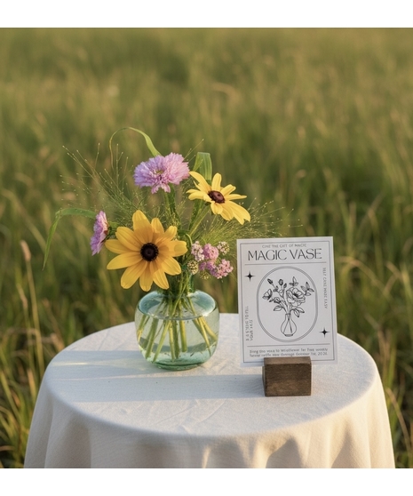 Reusable vase with weekly fresh flower refills through June 2026, designed as a long-lasting gift experience.