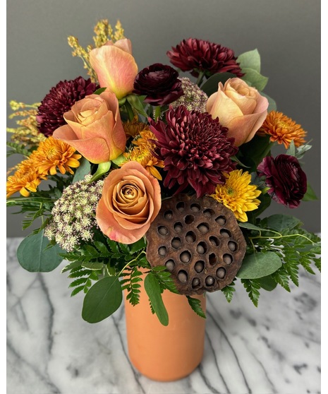 Autumn Vase - Flowers Forward Facing, Great for Gifting!