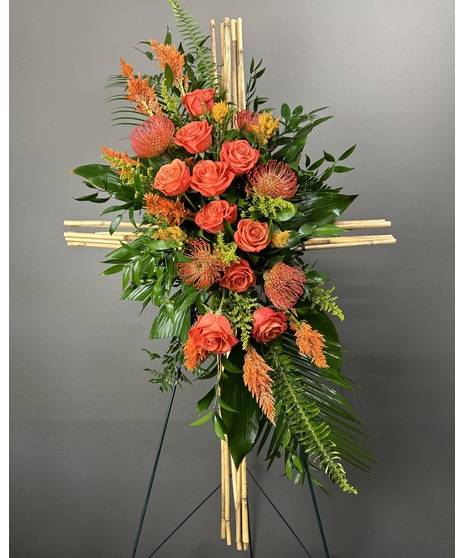 Tropical floral cross in bright colors with greenery, available in 20
