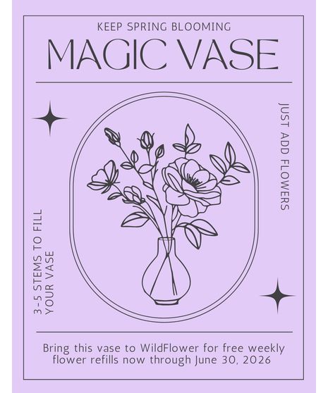 Reusable floral vase with free weekly in-store flower refills through March 2026, then $10 per refill.