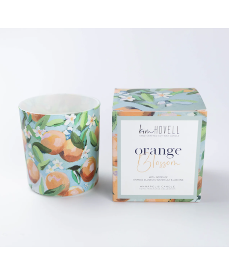 Boxed soy candle in ceramic jar featuring floral artwork by Maryland artist Kim Hovell. Available in 3 coastal-inspired scents.