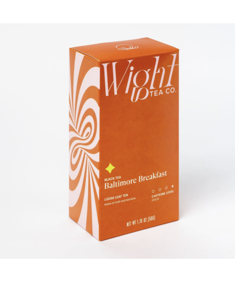 Loose leaf tea from Wight Tea Co. in Maryland Mint and Baltimore Breakfast blends. Small batch, locally made, and packed in resealable pouches.