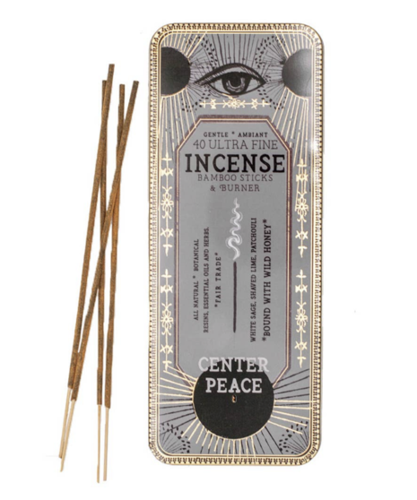 Premium incense sticks by PAPAYA in elegant tins. Scents: Earth Dust, Wild Rose, and Center Peace.
