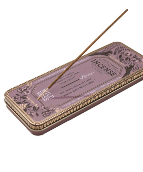 Premium incense sticks by PAPAYA in elegant tins. Scents: Earth Dust, Wild Rose, and Center Peace.