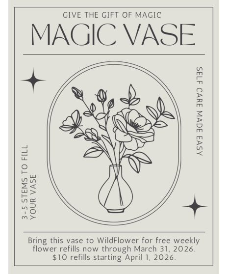 Reusable floral vase with free weekly in-store flower refills through March 2026, then $10 per refill.
