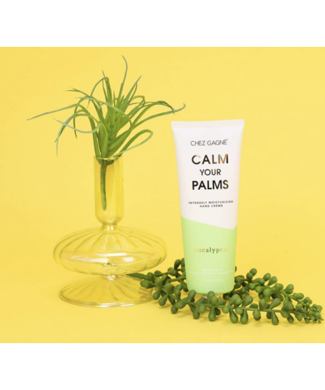 A 3.4 oz tube of Chez Gagné vegan hand crème with a gold cap and minimalist design.