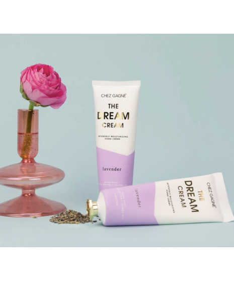 A 3.4 oz tube of Chez Gagné vegan hand crème with a gold cap and minimalist design.