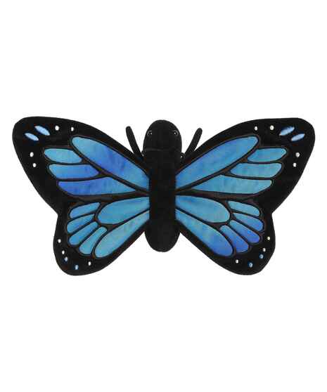 13” plush butterfly with detailed wings, available in blue Morpho or orange Monarch styles.
