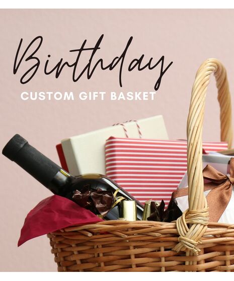 Custom birthday gift basket with curated celebratory items selected by WildFlower designers.