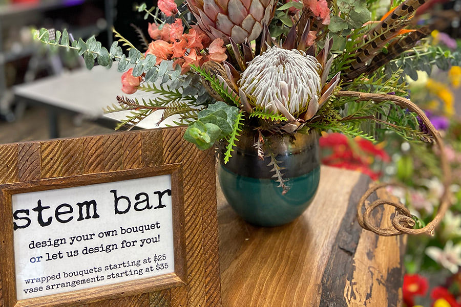 A fresh bouquet awaits its new home at our DIY "Stem Bar"